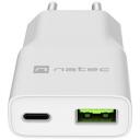 Natec Laadija NUC-2376, 20W, 1x USB-A, 1x USB-C, 110-240V, 3A, 50-60Hz, kiire laadimine, PPS, GaN