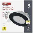 Emos LED prožektorius LORI ZV1164, 4,5 W, 345 lm, IP65, 110&deg;, 2700/4000 K, juodas, įmontuojamas