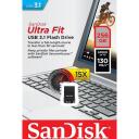 Sandisk Ultra Fit USB флеш-накопитель SDCZ430-256G-G46, 256 ГБ, 130 МБ/с, USB 3.2 Gen 1, черный, RescuePRO Deluxe