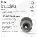 Club3D Зарядное устройство CAC-1921 36W, Входное напряжение 12/24V, 2x USB Type-A 5V/3A, 1x USB Type-C 5V/3A, 9V/2A, OCP, OVP, SCP