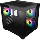 FSP Korpuss S140-BA, 2x2.5"; 1x3.5", 5, melns, ARGB, Mini-ITX, uATX, 120mm ventilatori, stikls