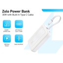 Kompakts 30W premium klases ārējais uzlādes akumulators ar iebūvētu USB-C kabeli 10000 mAh Balts A1688H21 Anker