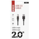 Emos USB кабель S70202, 2м, черный, 1шт в блистерной упаковке, ПВХ, USB 2.0, для зарядки/переноса данных, A разъем &ndash; B разъем