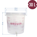 Permatomas fermentacijos indas BROWIN 340439, 30 L, su spauda, čiaupu ir dangčiu, polipropilenas BPA be