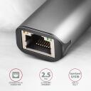 Axagon Сетевой адаптер ADE-25R, 2.5 Гбит/с, USB 3.2 Gen 1, 1x RJ-45, металлический корпус, Plug and Play, Wake-on-LAN