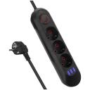 Maclean pagarinātājs MCE394 B, 2500W, 1.5m, 3x F, 3x USB A, melns, apgaismojums, slēdzis