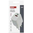 Emos Универсальное USB настенное зарядное устройство GaN V02G20, 20 Вт, 100-240 В, 2xUSB, быстрая зарядка, защита от перегрузки