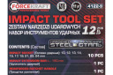 Trieciena instrumentu komplekts, Forcekraft, FK-4122-9, 1/2" 12-stūru galvas, 10-24 mm, metāla kaste
