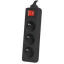 Lanberg pikendus PS1-03E-0300-BK, 3xCEE 7/5, 3 m, 2500 W, laste kaitse, must