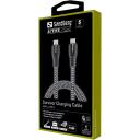 Sandberg USB-C кабель 441-38, 1м, USB 2.0, USB C, USB C, мужской, черный, серый, Кевлар, Нейлон