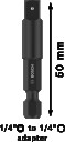Pāreja muciņām 1/4" --1/4/50mm, Tiecienskrūvgriežiem, akumulatoru skrūvgriežiem PRO SOCKET ADAPTER AR TAPAS SAVIENOJUMU, 2608551109, BOSCH