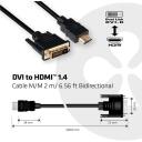 Club3D vaizdo kabelis CAC-1210 DVI į HDMI 2m, DVI Dual Link, HDMI Type A, 3840 x 2160 @ 30Hz, juodas