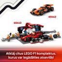 Lego F1 kravas auto 60445, 1086 detaļas, 5 minifigūras, 8+ gadi, zema piekabe, Formula 1 simulatora telpa