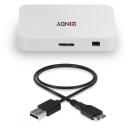 Lindy USB keskjaam 43143, 4 USB 3.0 porti, 1 Micro-USB, valge