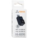 Sbox USB centras H-606, 3 prievadai, 1x 3.0, 2x 2.0, juoda, USB Type-A, USB maitinimas