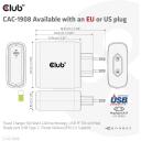 Club3D laadija CAC-1908EU 100W, USB Type-C, PD 3.0, 100-240VAC, 5V/9V/12V/15V &le; 3A, 20V &le; 5A, OCP, OVP, SCP, OTP
