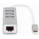 Digitus USB-C dokkija DA-70253, 3xUSB 2.0, RJ45 Fast Ethernet, plug-and-play, &uuml;hilduv Windows, Mac, Chrome