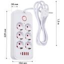 Maclean pagarinātājs MCE389 W, 6x F, 4x USB-A, 1x USB-C, 2500W, 1.5m, balts