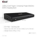 Club3D dokstacija CSV-1562 USB 3.2 Gen 1, 4x USB Type-A, 1x USB Type-C, 3x 4K displeji, 60W PD, Gigabit Ethernet, melna