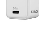 Compact wall charger with GaN technology 20 W total power and 1×PD fast charging port CU20C EU White CNS-CUW20C CANYON