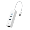 TP-Link UE330C USB-C 3-portų hub&rsquo;as ir gigabit Ethernet adapteris 3&times; USB-A 3.0 1&times; Gigabit Ethernet USB Type-C Balta