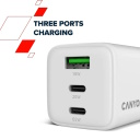 Compact wall charger with GaN technology 65 W total power 2×PD and 1×QC fast charging ports CU65ACC EU White CNS-CUW65ACC CANYON