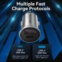 Vention Automobilinis Įkroviklis 2-Port USB A+C FFBH0 12-24V 30W 20V 2x30W Greitas Įkrovimas, Aliuminio, Pilkas