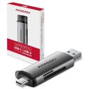 Axagon m&auml;lukaardi lugeja CRE-SAC, USB 3.2 Gen 1, 2 pesa, 5000 Mbit/s, metallkorpus, toetab microSD, SD