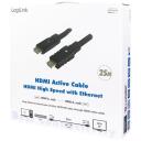 Logilink HDMI kabelis, aktīvais, CHA0025, 25 m, 4K, melns, HDMI A tips (vīrie&scaron;u), zelta kontakti