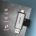 Axagon m&auml;lukaardi lugeja CRE-SAC, USB 3.2 Gen 1, 2 pesa, 5000 Mbit/s, metallkorpus, toetab microSD, SD