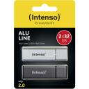 Intenso USB m&auml;lupulk 3521480 2x32GB, 2x32 GB, USB 2.0, Lugemise kiirus 28 MB/s, Kirjutamise kiirus 6.5 MB/s, Alumiinium