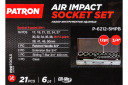 Smūginių įrankių rinkinys, PATRON, P-6212-5MPB, 21 vnt., 3/4" (6-kampės) galvutės, 450 mm terkšlė, 200 mm ir 100 mm prailgintuvai