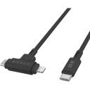 Hyper USB-C uz USB-C un Lightning hibrīda 60W kabelis HJ4010BKGL, 1.5m, melns, ātrā uzlāde, bez sapī&scaron;anās