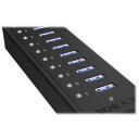 Raidsonic USB centrmezgls IB-AC6110, 10x USB 3.0, AC 120/230 V, melns, alumīnija korpuss, Plug & Play