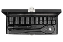 Smūginių įrankių rinkinys, Forsage, F-4122-9, 12 dalių, 1/2" 12-kampės galvutės, 250 mm trijų krypčių raktas, 125 mm prailgintuvas, metalinė dėžė