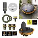 Ūdens ritenis ar šļūteni 15 m, FISK, 1071660, 9 mm diametrs, melns/oranž, viegli pārvietojams