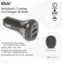 Club3D Зарядное устройство CAC-1921 36W, Входное напряжение 12/24V, 2x USB Type-A 5V/3A, 1x USB Type-C 5V/3A, 9V/2A, OCP, OVP, SCP