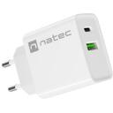 Natec Lādētājs RIBERA NUC-2061, 20W, 100-240V, 50/60Hz, 3A, 1xUSB-A, 1xUSB-C, ātrā uzlāde, universāls