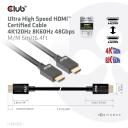 Club3D HDMI kabelis CAC-1375 5m 48Gbps, 4K120Hz, 8K60Hz, 28 AWG, auksiniai kontaktai, juodas