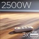 Maclean pagarinātājs MCE394 W, 110-240V AC, 50/60Hz, 2.1A, 2500W, 1.5m, 3x F, 3x USB A, balts