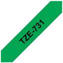 Brother TZe-731 laminēta lente, 8 m, 1,2 cm, melns uz zaļa, termiskā pārnese, izturīgs pret skrāpējumiem, ūdensizturīgs