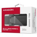 Axagon sieninis įkroviklis ACU-PQ30 30W, 100-240V, 2xUSB, greitas įkrovimas, perkrovos apsauga, juodas