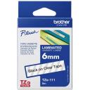 Brother TZe-111 laminaatlint, TZE111, 8 m, 6 mm, must selge, otsene termiline, TZ, 1 kassett