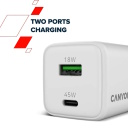 Compact wall charger with GaN technology 45 W total power 1×PD and 1×QC fast charging port CU45AC EU White CNS-CUW45AC CANYON