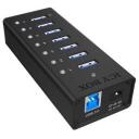 Raidsonic USB centrmezgls IB-AC618, 7x USB 3.0, AC 120/230 V, melns, alumīnijs