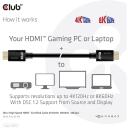 Club3D HDMI kabelis CAC-1375 5m 48Gbps, 4K120Hz, 8K60Hz, 28 AWG, auksiniai kontaktai, juodas