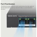 Mercusys Darbo komutatorius MS108GP, 8x 10/100/1000 Mbps, 7 PoE+ prievadai, 65 W, Valdomas, Metalinis korpusas, Plug and Play