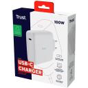 Trust įkroviklis 25140 100W, 1 USB Type-C prievadas, 2 m maitinimo laidas, 100-240 V, 5 V, 1.5 A, baltas, 75% perdirbtų medžiagų