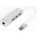 Digitus 3-port USB centrmezgls un Gigabit LAN adapteris DA-70250-1, 3xUSB 3.0, 1xRJ45, 1000 Mbps, plūsmas kontrole, WOL
