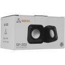Sbox Akustika SP-203B, 2.0, 2 x 2,2 W, 100 Hz - 20 kHz, >=80 dB, 2 x 52x52x52 mm, 5 V, 3,5 mm + USB, 0,6 m